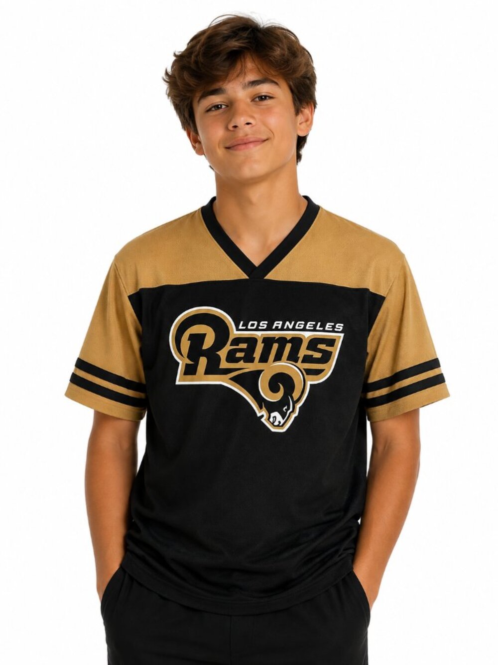 Los Angeles Rams Youth Shirt Size XL 14/16 Gold Sparkle Logo NFL Jersey Style